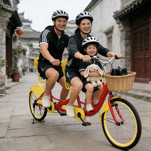 Vélo <span class=keywords><strong>tandem</strong></span> personnalisable en gros, vélo confortable à <span class=keywords><strong>trois</strong></span> <span class=keywords><strong>places</strong></span> pour les loisirs en plein air, les promenades dans les parcs, les sorties en famille - Product Image 2