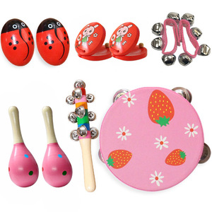 Lot de 10 instruments de percussion en bois avec tambourin, maracas et clochettes pour l'éducation musicale et le jeu des enfants - Product Image 5