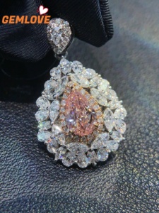 GEMLOVE Teardrop Pendant <b>Necklace</b> Lab Grown Diamond & Pink Diamond Alternating Pave Setting 18K Gold Women's Fine Jewelry OEM - Product Image 4