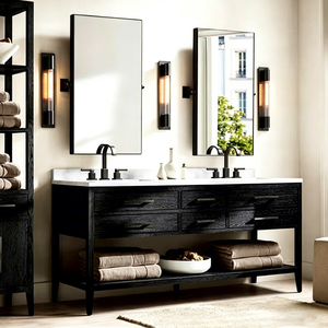 Mueble <span class=keywords><strong>de</strong></span> <span class=keywords><strong>baño</strong></span> independiente <span class=keywords><strong>de</strong></span> roble, <span class=keywords><strong>lavabo</strong></span> moderno estilo granja americana <span class=keywords><strong>con</strong></span> <span class=keywords><strong>lavabo</strong></span> - Product Image 1