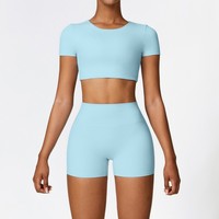 Ensemble de yoga sans couture 2 pièces pour femme, taille haute, contrôle du ventre, respirant, short de sport non rembourré, tenue de fitness S-XL