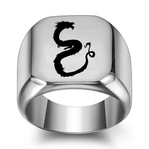 Anillo cuadrado de dragón de acero inoxidable de 18 mm, regalo de joyería de moda para hombre - Product Image 1