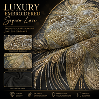 Tissu en maille brodé de sequins dorés de luxe, tulle floral perlé, dentelle scintillante pour robes de soirée et de mariée, sur mesure OEM