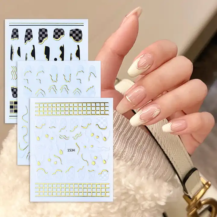14Pcs/Sheet Nail Stickers Gel Full 3D Bronzing Nail Art Patches Wraps Full  Cover Nails Polish Sticker DIY Self-Adhesive Decals - AliExpress