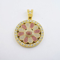 Collier pendentif personnalisé pour enfants, disque rotatif Hip Hop, plaqué or rhodié, serti de pierres, motif tournesol