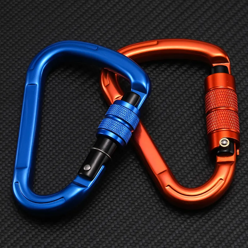 JRSGS 25KN D-shaped Colorful Spring Snap Hook Carabiner Clip Climbing Aluminum With Screw For Outdoor Sports S7107 Customized