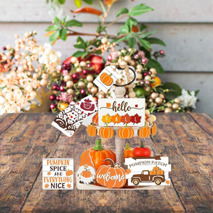 11 pezzi moderni oggetti artigianali in legno vassoio a strati pezzi decorativi-UV stampato zucche del ringraziamento gnomi legno appeso forniture per le vacanze - Product Image 5