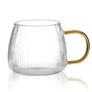 Tasse en verre à rayures verticales bon marché Tasse à thé en verre avec poignée <span class=keywords><strong>ambre</strong></span> Grande tasse en verre - Product Image 3