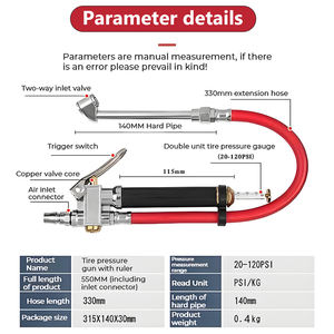 Manomètre de gonflage de pneus robuste à double tête avec tuyau en caoutchouc 120 PSI, accessoires de compresseur d'air compatibles - Product Image 2