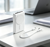 Power Bank Portabel OEM Magnetik Nirkabel Li-Polymer 10000mah dengan Kabel Terintegrasi, Layar LCD, dan Output USB Type C