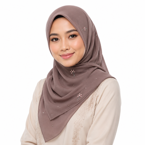 Voile japonais teint uni de qualité supérieure, tissu islamique Bawal, hijab orné de strass, foulard pour femmes musulmanes, usage quotidien pour la Malaisie et l'Indonésie - Product Image 2