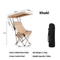 Chaise pliante à cadre en acier résistant aux UV, auvent réglable, chaise de camping multifonction portable, protection solaire pour toutes les activités de plein air