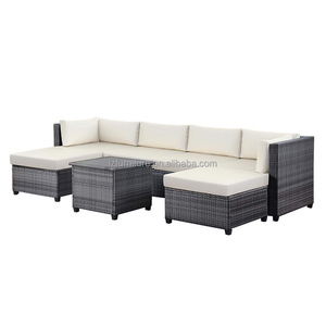 Conjunto de sofá seccional de mimbre de 7 piezas para patio - Muebles de jardín de mimbre de ratán para exteriores, conjunto de sofá esquinero con cojines - Product Image 1