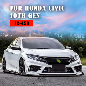 Kit carrosserie en PP moulé par injection, lèvre de pare-chocs avant et arrière, jupes latérales, aileron arrière et séparateur pour Honda Civic 10ème génération berline - Product Image 2