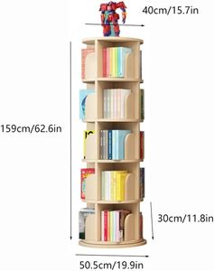 Gỗ rắn sàn nhà Tủ sách xoay tủ sách 360 độ kệ sách phòng khách đơn giản tiết kiệm không gian kệ - Product Image 2