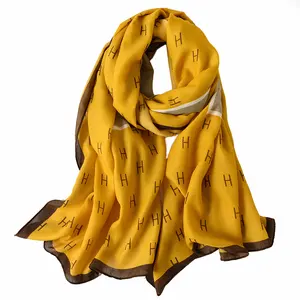 Bufanda de hiyab con letras en H para mujer, pañuelo para el cuello con estampado de letras en blanco, venta al por mayor, 2020
