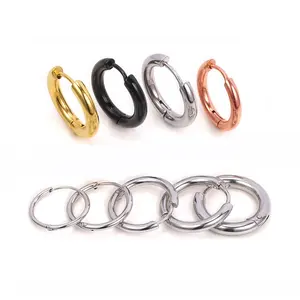 Joyeria Acero Inoxidable Stainless Steel Fashion Jewelry Wholesale 18k Gold Plated Hinged Huggie Hoop Earrings For Women Men