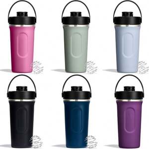 Bouteille shaker protéinée 24 oz avec poignée, anti-fuite, pour la gym et le fitness, en acier inoxydable, avec boule mélangeuse, sans BPA - Product Image 2