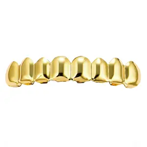 Hip Hop 8 Teeth Top Bottom Grillz Mold Kit Luxury 14K Gold Plated Body Jewelry Gold Teeth Grillz Jewelry For Men And Women