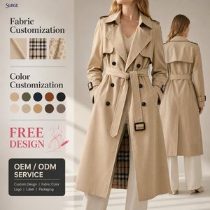 Manteau Trench Décontracté pour <span class=keywords><strong>Femme</strong></span>, Sur Mesure, Vente en Gros, Kaki Uni, Tissé, Double Boutonnage, Manches Longues, Ceinturé, Coupe Ample, Longueur Mi-Mollet, Doublure à Carreaux - Product Image 1