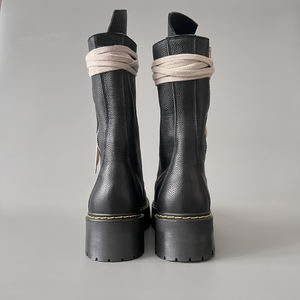 Botas de plataforma de cuero negro al por mayor, estilo diseñador, con cremallera lateral, suela gruesa, botines con cordones, proveedor a granel - Product Image 5