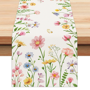Runner da Tavola Floreale Primaverile ed Estivo 13x72 Pollici 13x90 Pollici con Fiori <span class=keywords><strong>Rosa</strong></span>, Piante, Foglie e Farfalle per Decorazione Tavola da <span class=keywords><strong>Cucina</strong></span> e Sala da Pranzo - Product Image 1