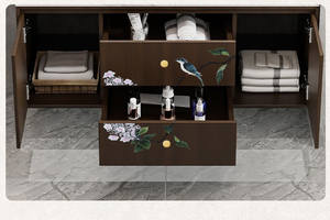 Meuble de salle de bain moderne en bois de noyer de style chinois, personnalisable avec un design de vasque de haute qualité et un miroir LED. - Product Image 5