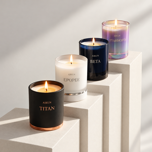 Bougie parfumée Aikun multicolore en verre avec mèche en coton, assortiment d'arômes, pour cadeau, vente au détail, étiquette personnalisée, pot décoratif, commande en gros - Product Image 1