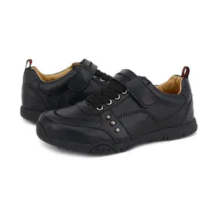 Sapatos casuais para meninos, sapatos da moda para meninos, couro preto, para crianças, com suporte de arco, sapatos da china