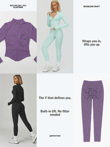 Ensemble de vêtements de sport pour femmes EnovStars avec logo personnalisé, veste zippée sans couture et leggings, effet push-up, ensemble de sport, ensemble de fitness OEM - Product Image 3