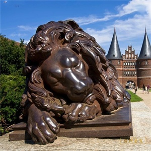 Grande leone esterno statua di leone da giardino decorativo in bronzo scultura in metallo lucido animale a grandezza naturale con leone - Product Image 6