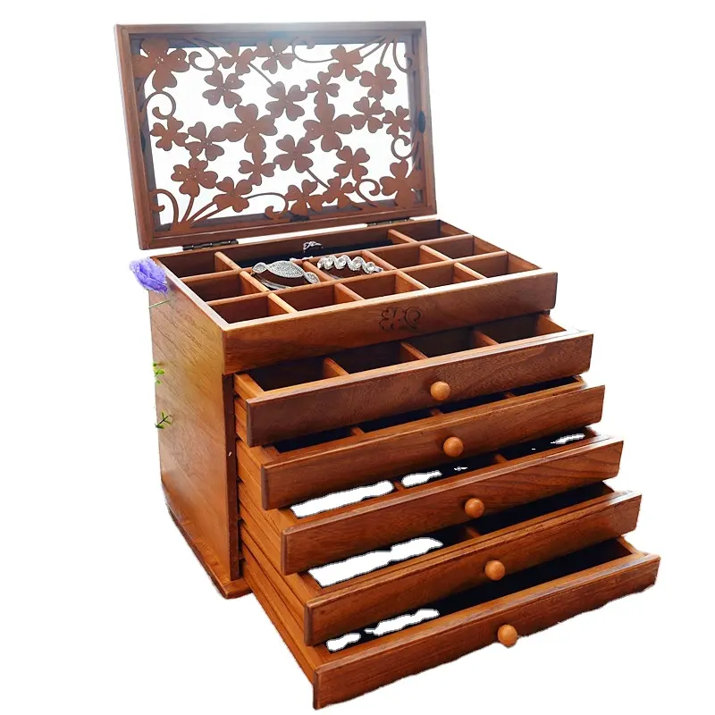 Caja de almacenamiento de joyas de regalo exquisito de alta calidad, caja de almacenamiento de madera tipo cajón de almacenamiento multinivel de gran capacidad