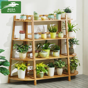 Support à <span class=keywords><strong>plantes</strong></span> en bambou combiné avec balcon et support au sol, design simple et moderne pour une utilisation en intérieur/extérieur - Product Image 2