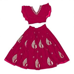 Conjunto de Lehenga Choli Largo con Volantes Color Rosa Vino para Niñas de Shoryam Fashion |   Ropa Étnica Tradicional para Niños para Todas las Temporadas Bodas - Product Image 1