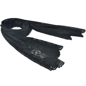 Foulard de pampilles en dentelle PHOENIX bleu marine, foulard en Polyester noir, Hijab personnalisé pour été, 100% Polyester, 1 pièce/sac