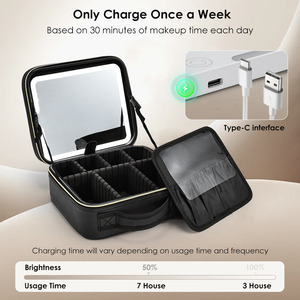 Cosmetic Train <b>Case</b> with Light up Mirror Large <b>Makeup</b> Bag with Adjustable Dividers Brush Holder Traveling Beauty Artist Bag - Product Image 4
