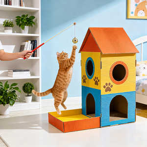 Rumah Mainan Kucing Lipat Dua Tingkat, Modern, Mewah, Berwarna, Grosir Kustom, Tahan Lama, Nyaman, untuk Kucing di Dalam Ruangan, Dilengkapi Penyimpanan - Product Image 4