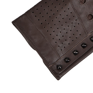 Noir Brun Gris Sans Doublure Mode Clouté Hommes Mitaines Demi Doigt D'entraînement Fitness Moto Vélo <span class=keywords><strong>Gants</strong></span> En Cuir - Product Image 5