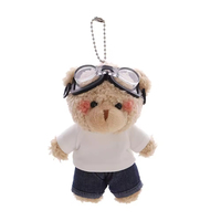 Porte-clés Ours en Peluche Mignon avec Lunettes, Mini Poupée en Peluche Ours en Jean et T-shirt Blanc