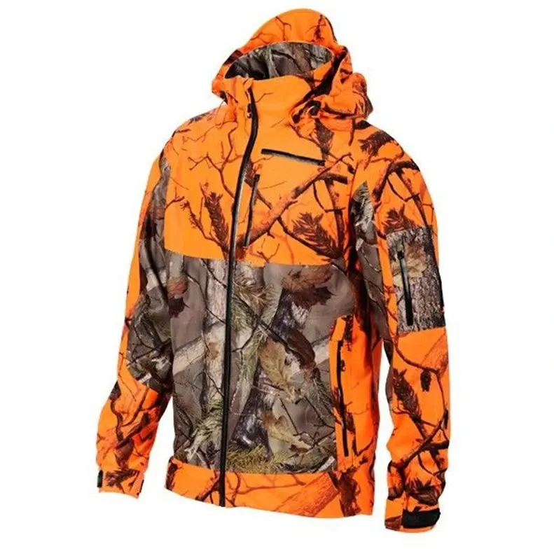 Custom Men Lightweight Waterproof Breathable Camouflage Fishing Rain Outdoor Camo Orange Hunting Jacket