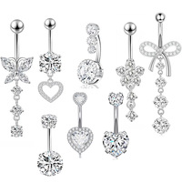 Ensemble de Piercings de Nombril en Acier Inoxydable avec Zircon Cubique Violet, Cœur, Papillon et Nœud Papillon pour Filles