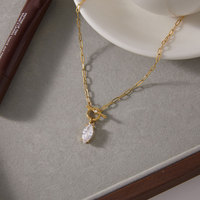 Collier de mode en acier inoxydable 316 plaqué or 14k 18k, résistant à l'eau et inaltérable, avec zircon, pour femme