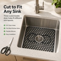 Tapis de protection d'évier en silicone de qualité alimentaire OEM personnalisé, découpable sur mesure, résistant à la chaleur, antidérapant, pliable, marque privée