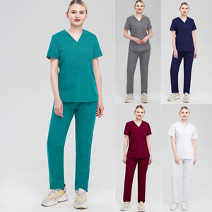 Nouvelle qualité uniformes médicaux soins infirmiers uniforme Pet toilettage <span class=keywords><strong>Institution</strong></span> Scrubs ensemble Spa uniformes unisexe col en v travail hauts pantalons ensemble