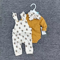 Ensemble 3 pièces de vêtements pour bébé en coton peigné 100 % biologique, barboteuse à manches longues avec imprimés amusants, style formel, nouveau modèle, vente en gros