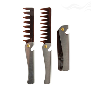 Peine de acero inoxidable plegable de dientes anchos para peinado <span class=keywords><strong>pompadour</strong></span> y slick back, ideal para barbería y cuidado personal masculino. - Product Image 1