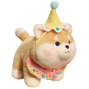 Venta al por mayor de peluche <span class=keywords><strong>Shiba</strong></span> <span class=keywords><strong>Inu</strong></span> con sombrero de cumpleaños muñeco de peluche decoración del hogar regalo de Navidad suave <span class=keywords><strong>Shiba</strong></span> <span class=keywords><strong>Inu</strong></span> con babero - Product Image 1