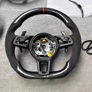 Volante de Coche Personalizado de Fibra de Carbono con Base Plana y Cuero Rojo, Compatible con <span class=keywords><strong>Porsche</strong></span> Panamera, <span class=keywords><strong>Macan</strong></span>, Cayenne, 918, 911, 718, 970, 971 - Product Image 1