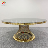 Table de banquet d'hôtel avec plateau en verre doré, table ronde en acier inoxydable pour mariage