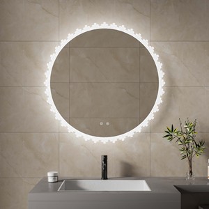 Tùy chỉnh cảm ứng tường hiện đại chống sương mù với đèn khách sạn vòng tròn chiếu sáng không thường xuyên 800 mét <span class=keywords><strong>LED</strong></span> Backlit thắp sáng vòng gương phòng tắm - Product Image 1